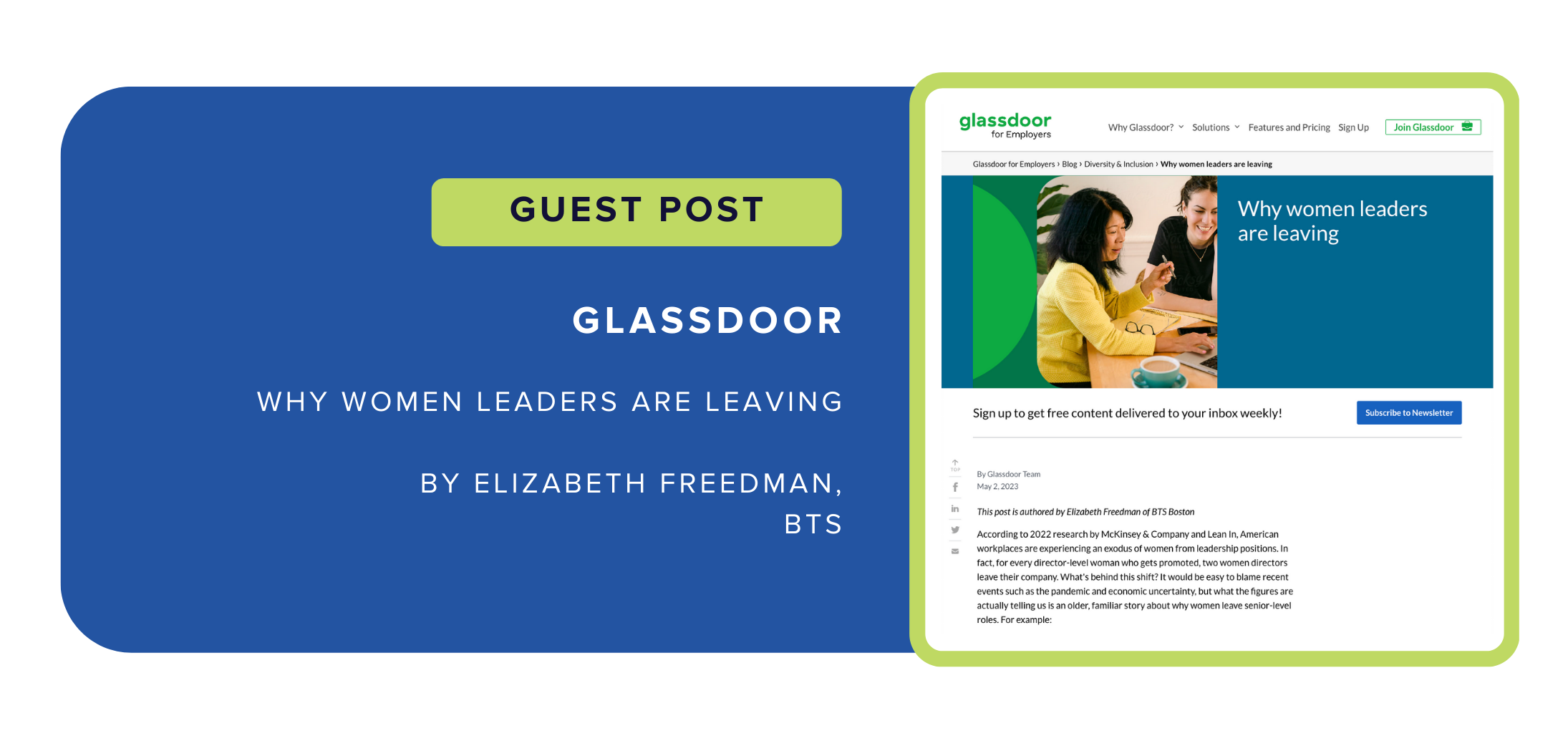 Guest Post in Glassdoor: "Why women leaders are leaving" by Elizabeth Freedman, BTS